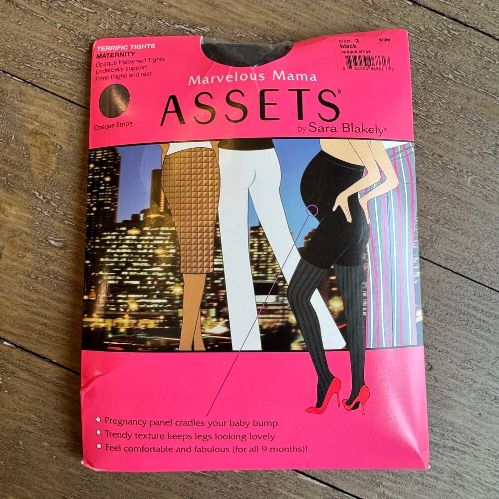 SPANX Marvelous Mama Maternity Tights Size 3 Black Opaque Stripes Shaping NEW
